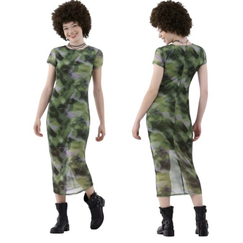Green Abstract Mesh Midi Dress
Sheer‎ Overlay Bodycon Stretch
NO Boundaries JXL